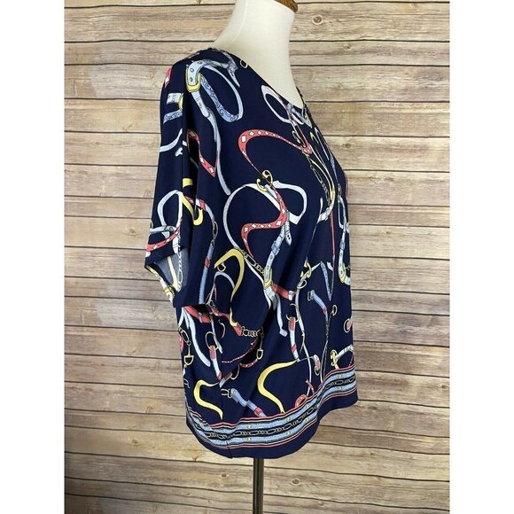 Rafaella Small Belt Chain Print Blouse Tie Side - Picture 9 of 11